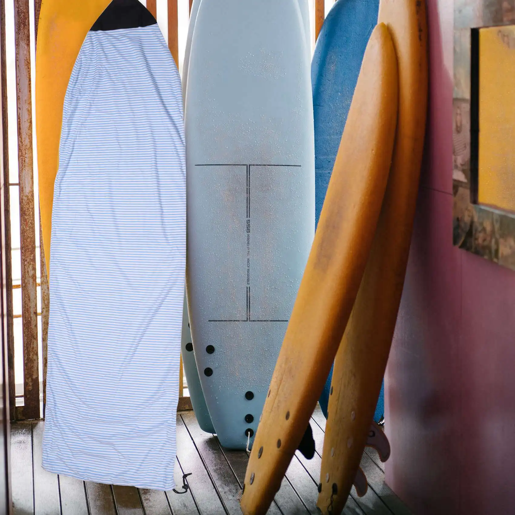 

2X Surfboard Socks Cover 6Ft Blue And White Stripes Surf Board Protective Bag Storage Case
