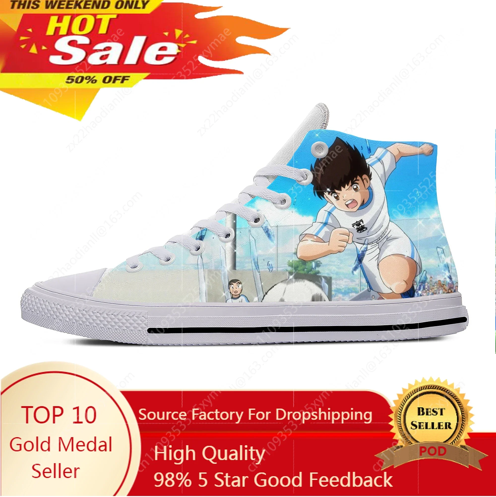 Zapatillas de deporte informales de tela con estampado 3D de Anime, dibujos animados, manga, Capitán Tsubasa, Ozora Tsubasa, ligeras y transpirables, para hombre y mujer
