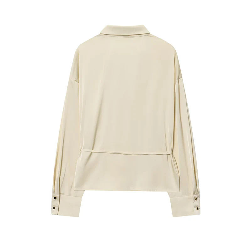 البلوزات الخريف المرأة 2025 جديد مكتب قمصان المرأة موضة سليم الخامس الرقبة حزام أنيق الشارع السفر الخريف قميص بلايز #3