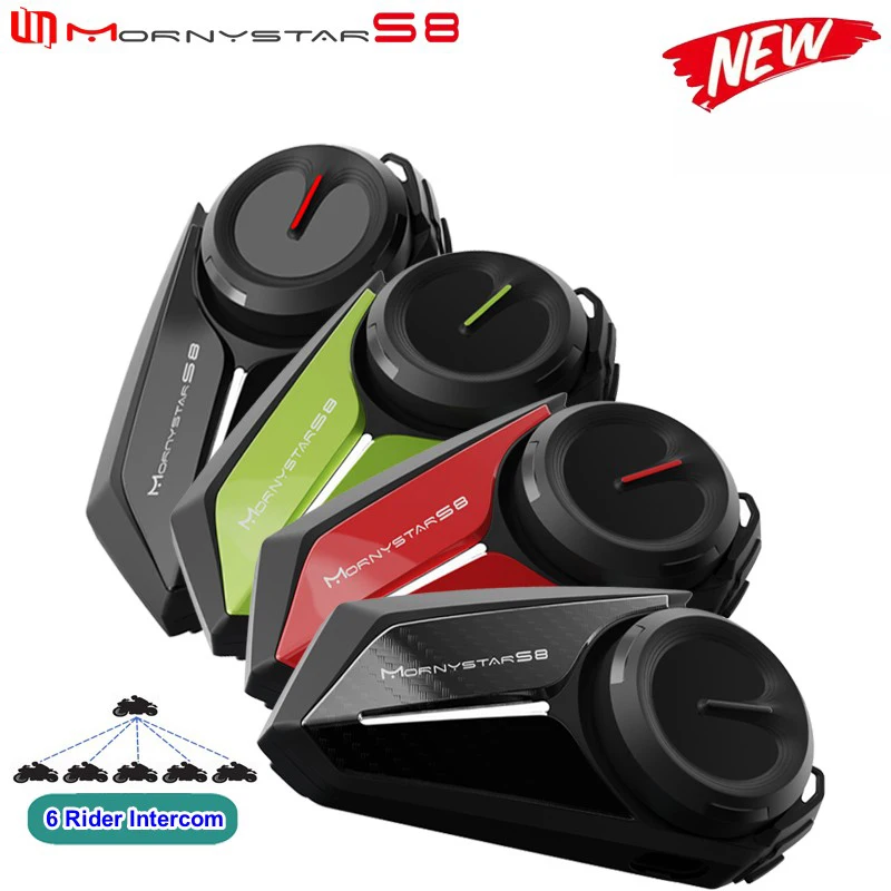 

Гарнитура для шлема Mornystar S8 мотоциклетная, интерком для 6 водителей, переговорное устройство для мото-коммуникатора, FM-радио, передача музыки