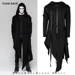 PUNK RAVE Men's Gothic Detachable Sleeves Long Asymmetrical Jacket  Punk Street Style Loose  Hoodie Men Coats Windbreaker