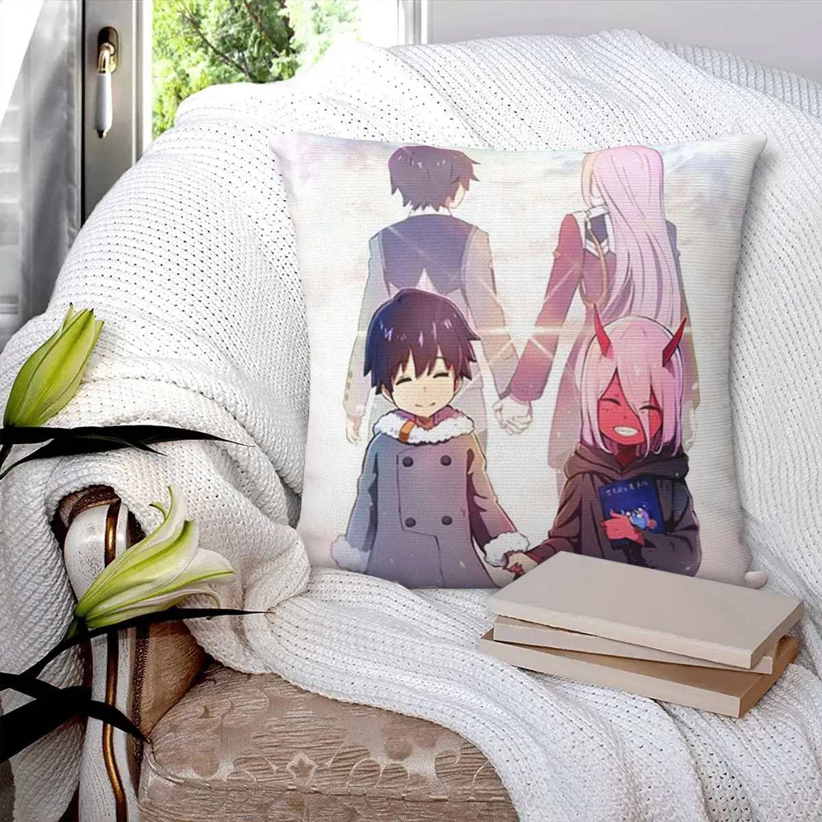 Darling In The Franxx Zero Two Anime Square Pillowcase Cushion Cover Pillow Case Throw Pillow Cover for Home Sofa Living Room