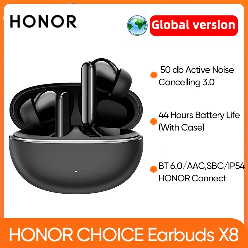 HONOR CHOICE Earbuds X8 Global Version 50dB Active Noise Reduction TWS Earbuds 510 mAh Battery up to 44 hours of playback IP54