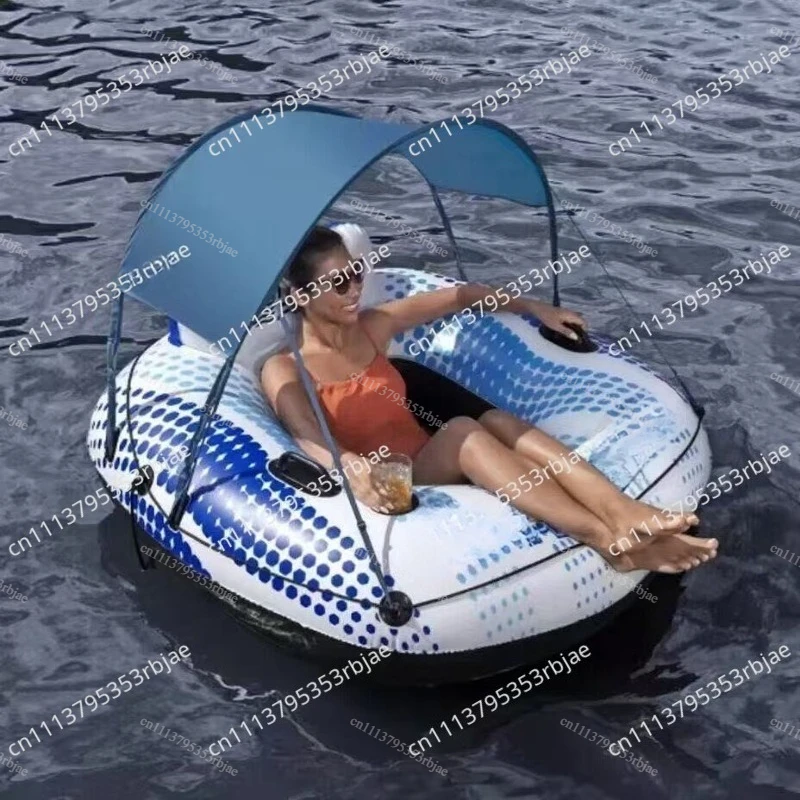 Thickened Extra Large Adult Inflatable Float Lounge With Sun Canopy Water Permeable Bottom