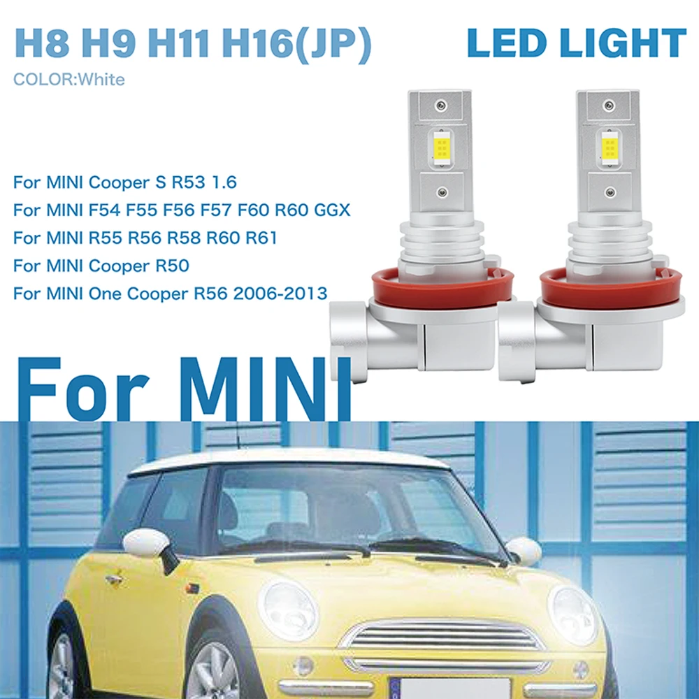 2Pcs/Set Auto Headlight Bulb for MINI Cooper R53 R50 R55 R56 R58 R60 R61 R56 H8 H9 H11 H16（JP）Car LED Fog Lamp CSP