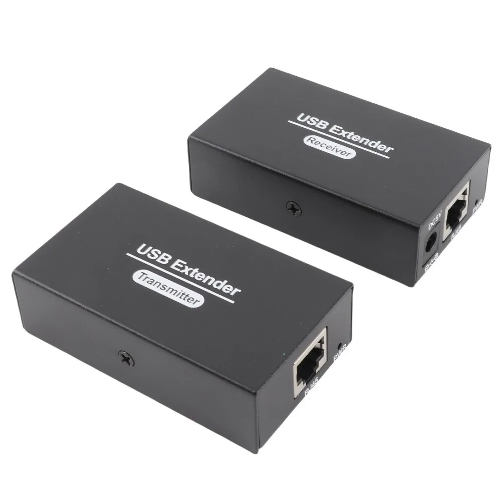 A Pair of Single Ethernet Cat5e 6 7 USB Extender Transmit 120m Range with 4 USB 2.0 Hub RJ45 Extender for US Plug