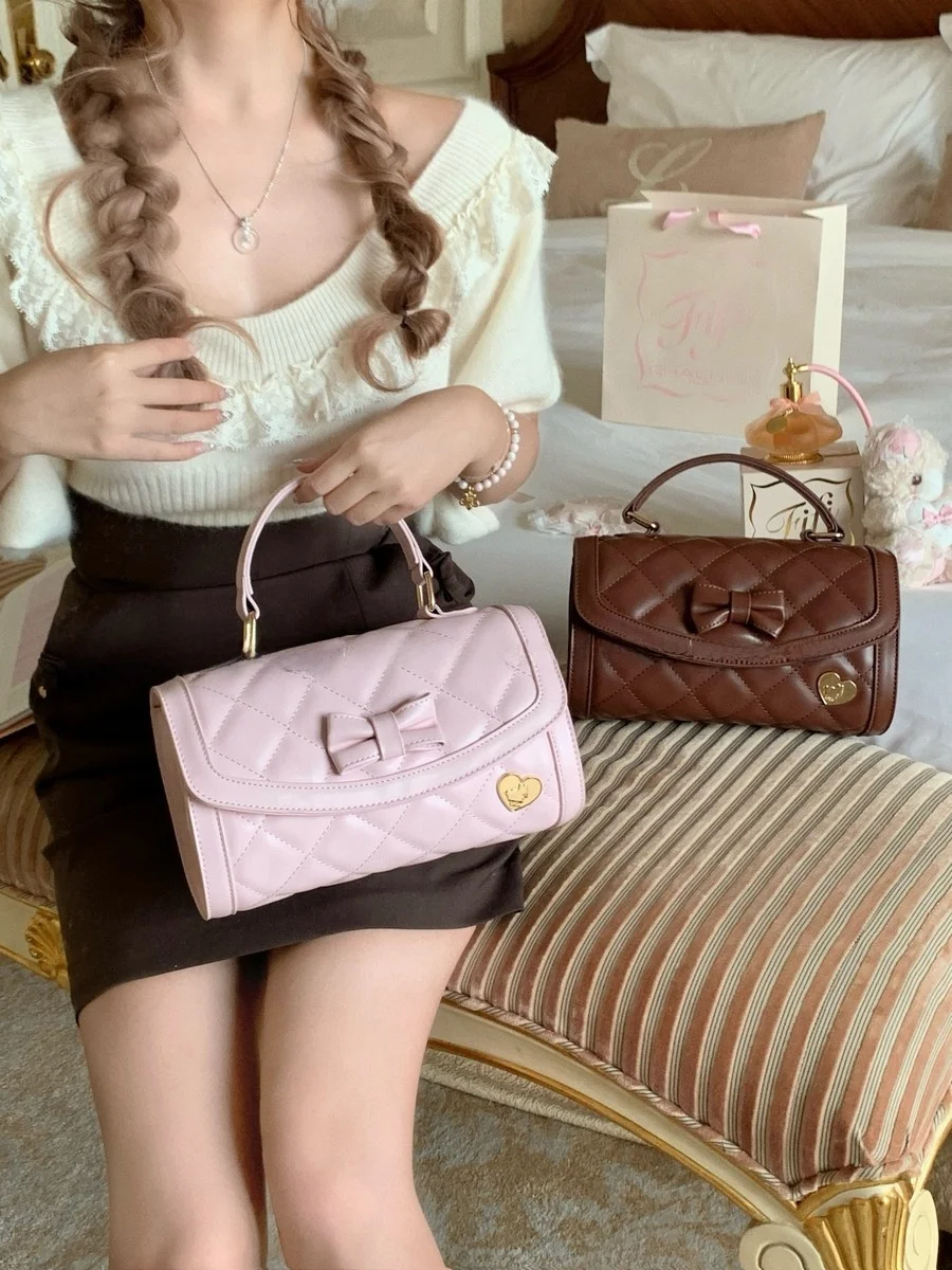 

Lalalandacc Original Caramel Heart Pattern Boston Bag Diamond id Handbag oulder Crossbody Bag for Young Girls PU Leather