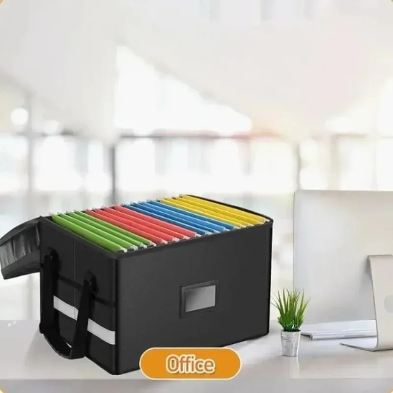 Fireproof archive box with combination lock, wear-resistant dustproof storage, multilayer durable black document organizer