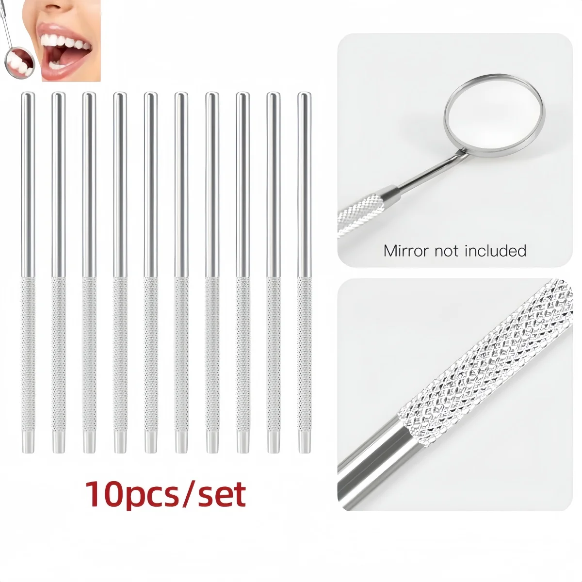 

10 шт., стоматологическое зеркало для полости рта, ручка из нержавеющей стали, съемная ручка, инструмент для полости рта, ручка отражателя для полости рта, аксессуары для стоматологического эндоскопа
