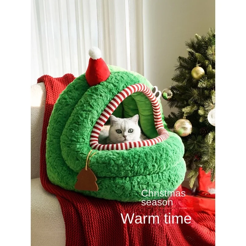 christmas-bag-mongolian-cat-nest-winter-warm-large-space-semi-enclosed-removable-and-washable-pet-bed