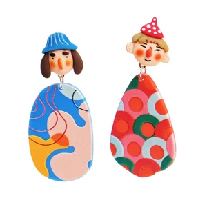 Damla küpeler, etnik tarz, puantiyeli Hindistan'ın şık ve özel bebekleri, renkli, portreler, kız çizgi film, saplama küpeler asimetrik çift Oyuncakların ilk 10 satışı-puantiyeli-no. 7