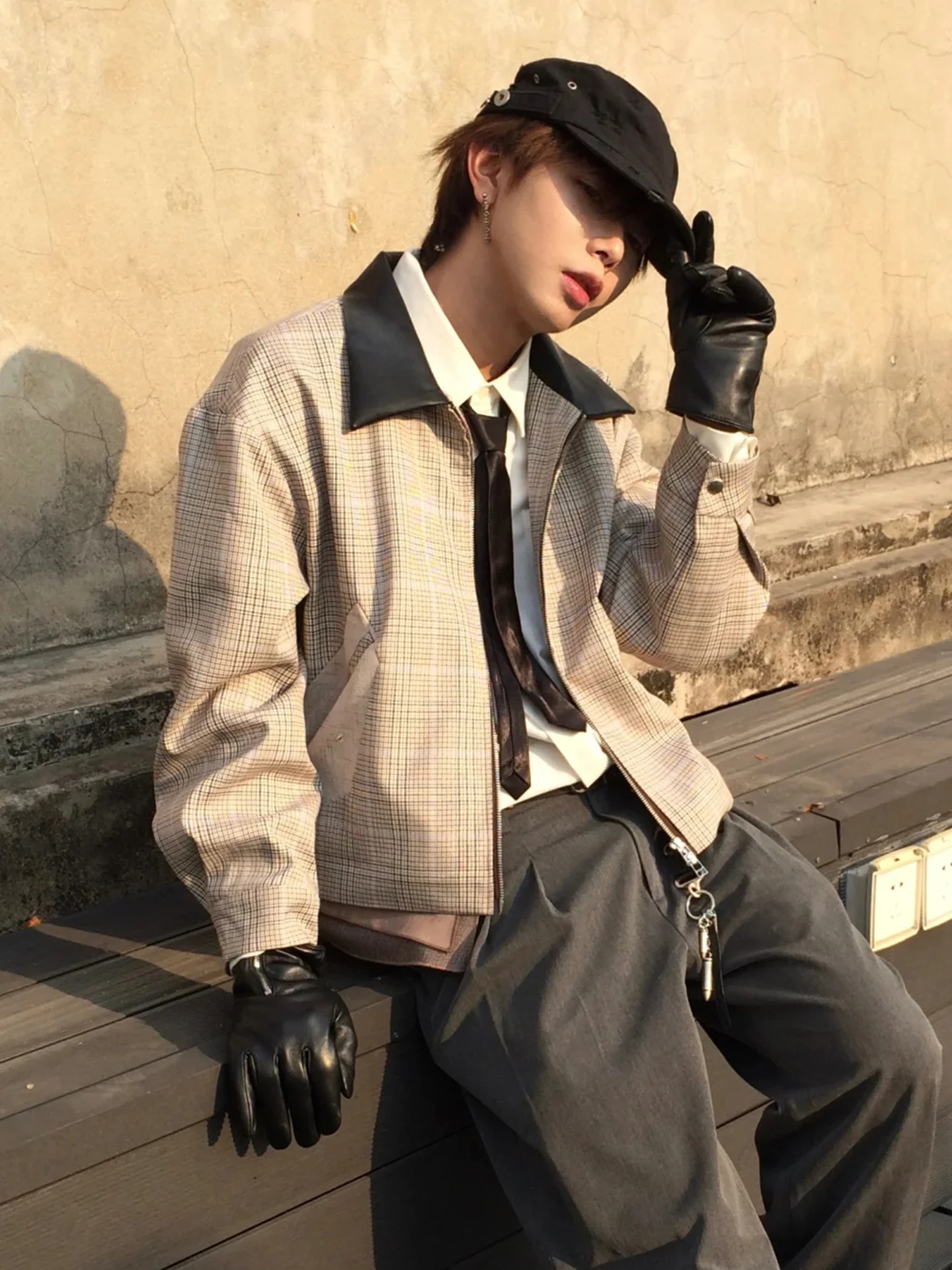 

Мужская повседневная куртка-харрингтон свободного кроя с воротником, в стиле пэчворк, весна-осень, американский ретро-стиль, с узором «птичий глаз», длинная...