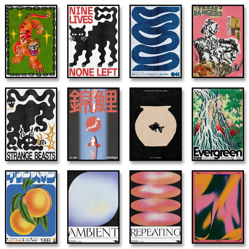 Klasik Soyut Duvar sanat posterleri Japon Vintage Koi HD Tuval Boyama Baskı Ev Oturma Odası Yatak Odası Dekoratif Resimler için