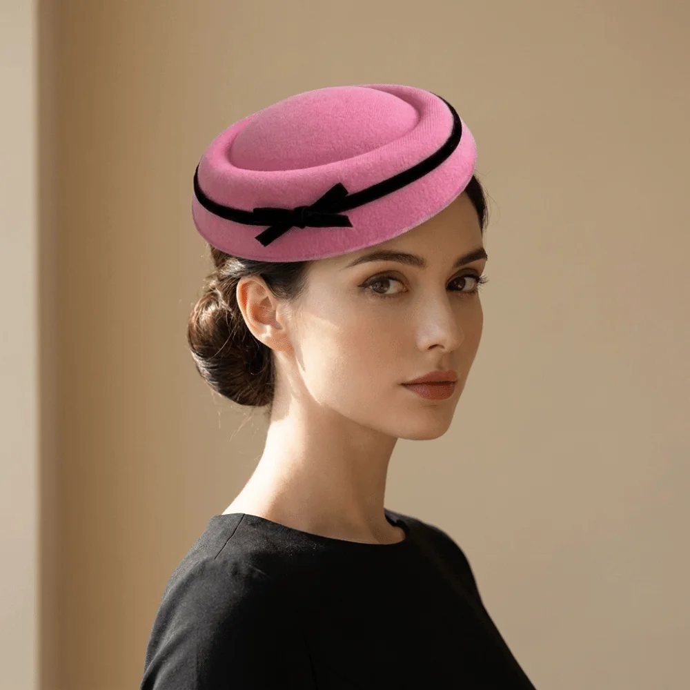 Sweet Hepburn Fedoras Hat Dome Lolita Bow Beret Hat Decoration Hairband Formal Hat Hairclip Beret Women