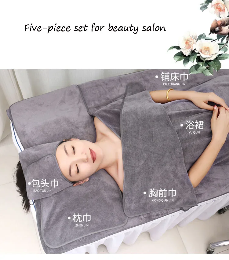 5pcs Microfiber Towel Set for Beauty Salon Headband + Chest + Bedspread+ Bath Skirt + Pillow Towel Sets