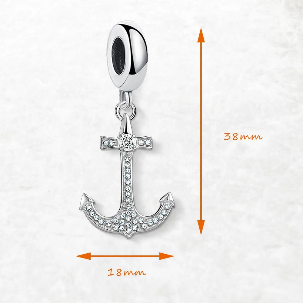 White Anchor Dangle Charm Pendant Europe Fine Jewelry Women Men Lucky Trendy Gift In 925 Sterling Silver