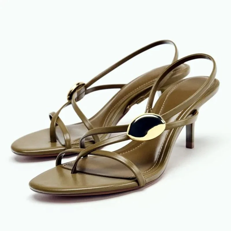 

Sexy Narrow Band Thin High Sandals Women Pumps Metal Decoration Elegant Heels for Ladies Fashion Brand Banquet Party Shoes Women