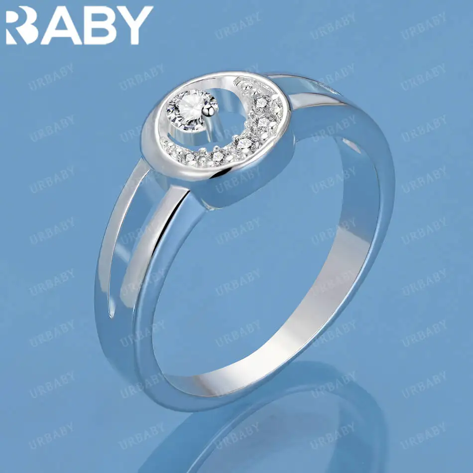 

URBABY 925 Sterling Silver Size 7-10 Zircons Moon Ring For Women Fashion Jewelry Vintage Grace Charm Noble Party Birthday Gifts