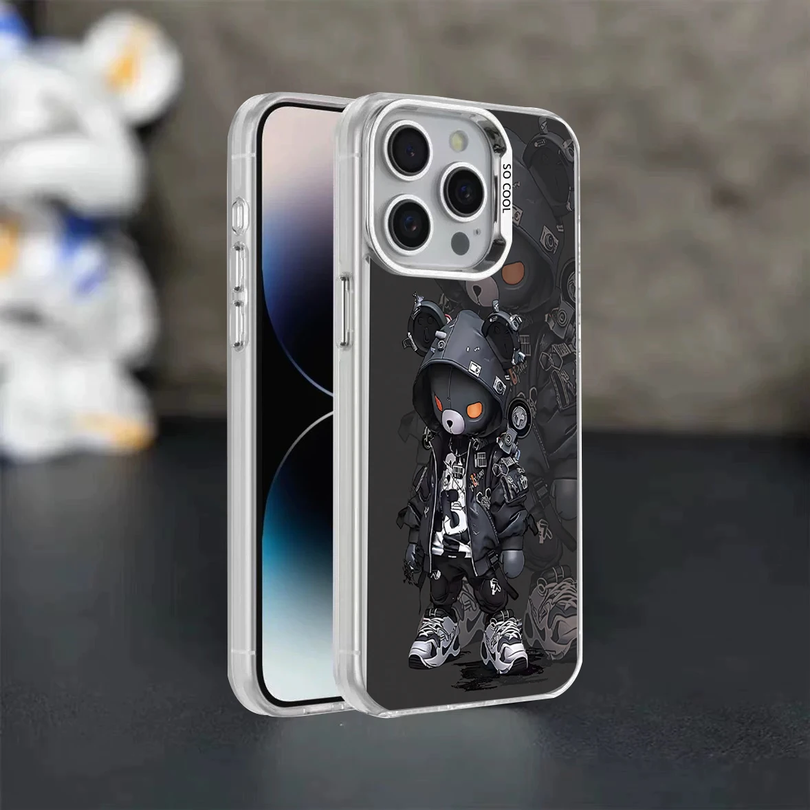 phone case For iPhone 16 15 14 13 12 11Pro Max XR X XS 12Mini 14 15 16 Puls phone Cartoon Anime Cellphones Mechanical Bear