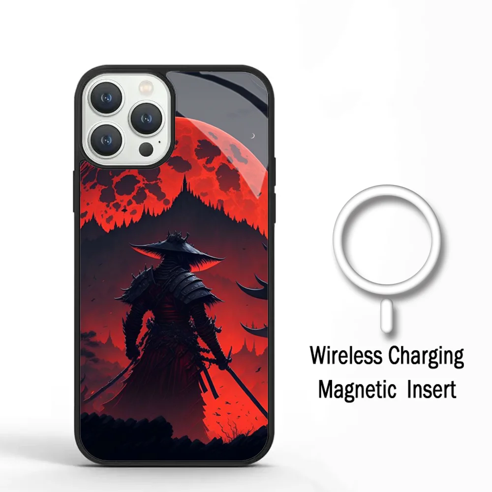 Japanese Bushido Samurai Phone Case For IPhone 11 12 13 14 15 Plus Pro Max Mirror Acrylic Cover For Magsafe Wireless Charging