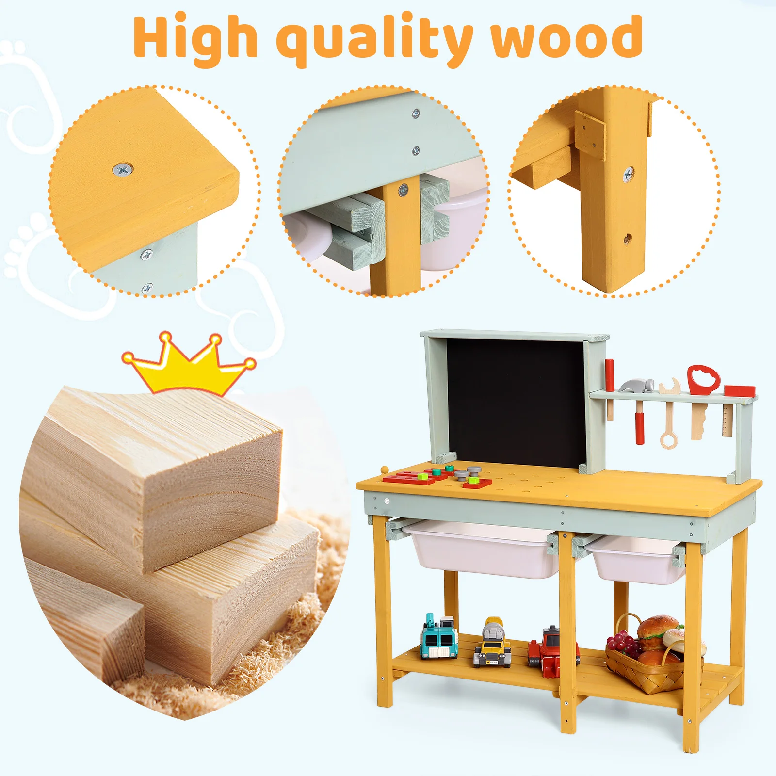 Wooden Tool Bench,Pretend Play Toys Workbench for Kids,Workshop with Building Tools Sets,Construction Toys Educational Gift