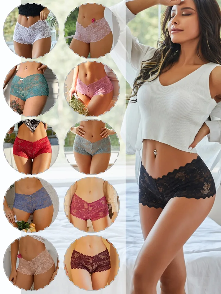 12PCS 여성 레이스 팬티 섹시한 V 허리 란제리 여성 편안한 속옷 숙녀 패션 스타일 솔리드 컬러 속옷 S-XL