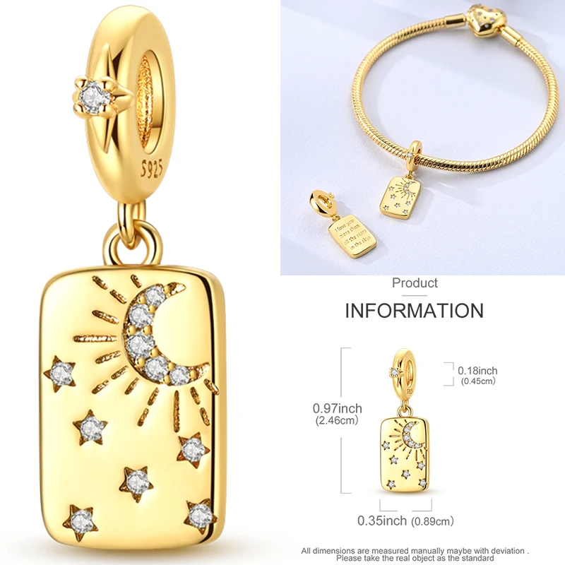 925 Sterling Silber Sonne Sternenhimmel Charms Serie Gold Sonne Sterne Mond Anhänger Passend für Armband DIY Schmuck Original Mode für Frauen – Detail 27