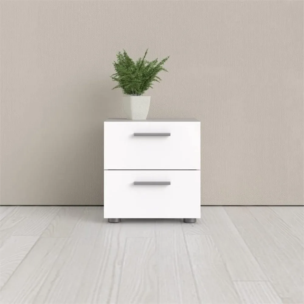 2 Piece Bedroom Set with 2 Two Drawer Nightstands in White