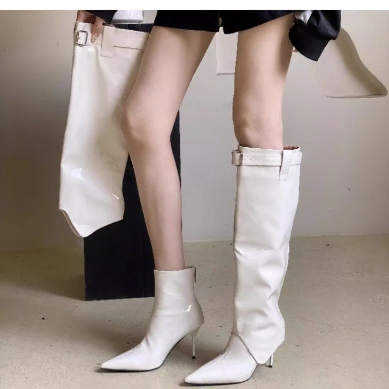 

Женские сапоги на высоком каблуке, осень-зима 202, рыцарские сапоги, высокие сапоги из лакированной кожи для двух видов одежды