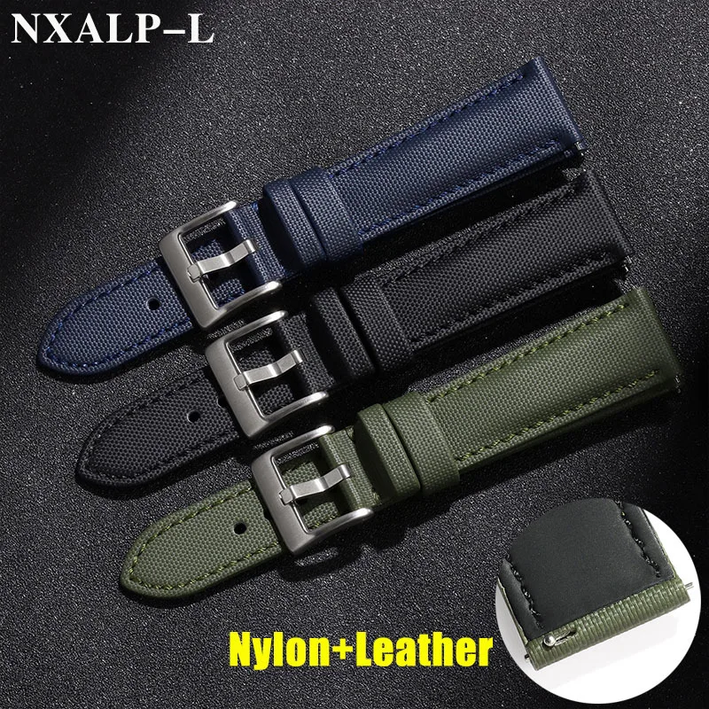 Quality Sailcloth Leather Watch Strap 20mm 22mm for Seiko Belt Waterproof Fabric Watchband Qucik Release Wristband Accessories