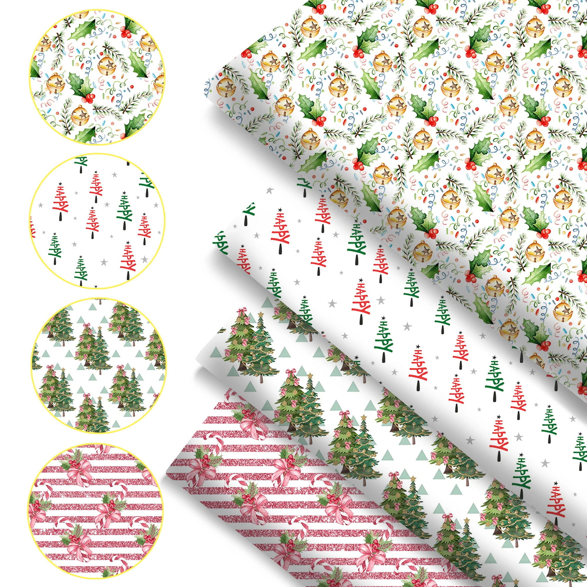 Pre-cut 4pcs/set Holly Pattern Christmas Tree Fabric Packs17.7*19.7In/ 7.87*7.87in Polyester Patchwork, Suitable