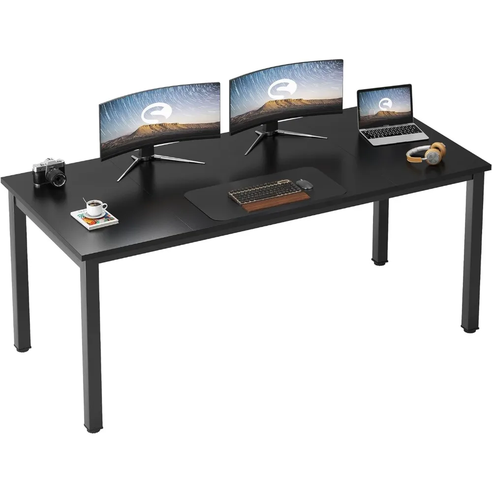 

70.8-inch administrative black computer desk, simple study and writing desk, home office workstation, business furniture