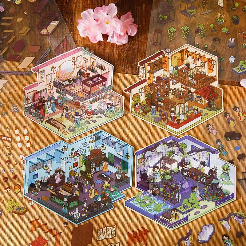 3 أوراق تراجع بشكل مهل سلسلة ثلاثية الأبعاد ملصقات المناظر الطبيعية المقاومة للماء المجلات اللوازم القديمة المشاريع الحرفية الفنية #3