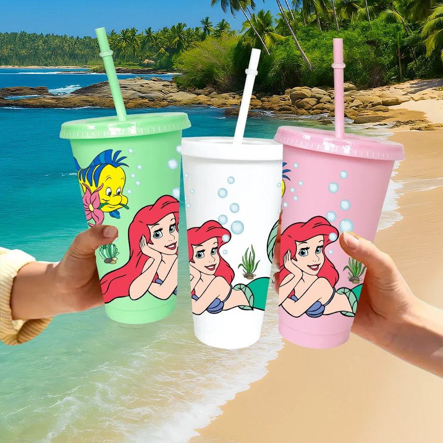 12 قطعة/الحزمة ديزني، حورية البحر، فقاعة 26 أونصة متعددة الألوان كوب ماء بلاستيكي مجموعة مشروبات الحفلات هدية عيد ميلاد/العودة إلى المدرسة