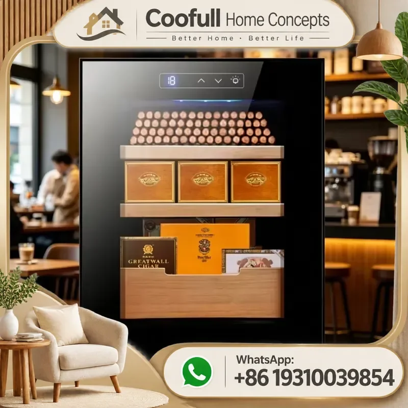 33L Commercial Cigar Humidor Cabinet Thermoelectric Cooler Temp Control LED Display For Smoke Shop Bar Office