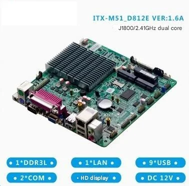 Scheda madre J1900 J1800 Mini-ITX SBC IPC Scheda madre industriale Fanless Mini ITX con ATOM Quad Core DC-12V COM LAN LVDS VGA