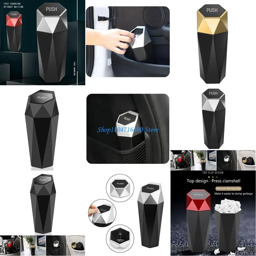 

y1gd Diamond Design Mini Garbage Bin for Automotive Car Portable Vehicle Garbage Can