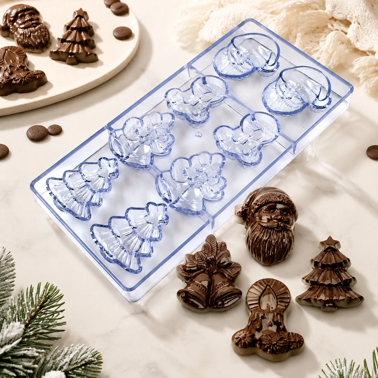Christmas Chocolate Mold Polycarbonate Santa Tree Bell Candle Shape Candy Mould DIY Xmas Homemade Confectionery Baking Tool