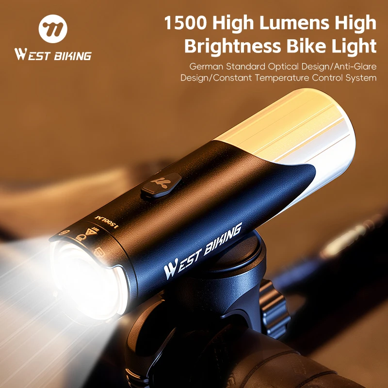

WEST BIKING Bicycle Light Type-C Charging Bike Front Light Rainproof 1200/1500LM Flashlight Long Battery Life Night Cycling Lamp