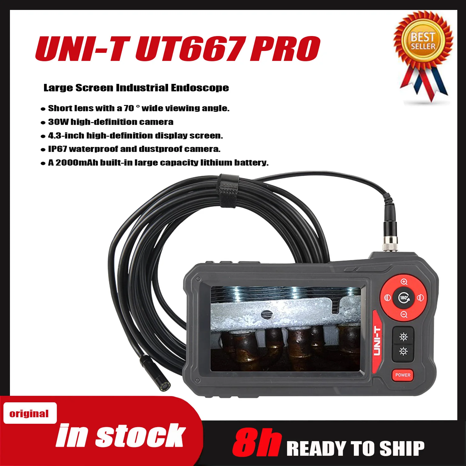 

UNI-T UT667 PRO Large Screen Industrial Endoscope HD Camera Visual Pipeline Automotive Maintenance Detector,New.