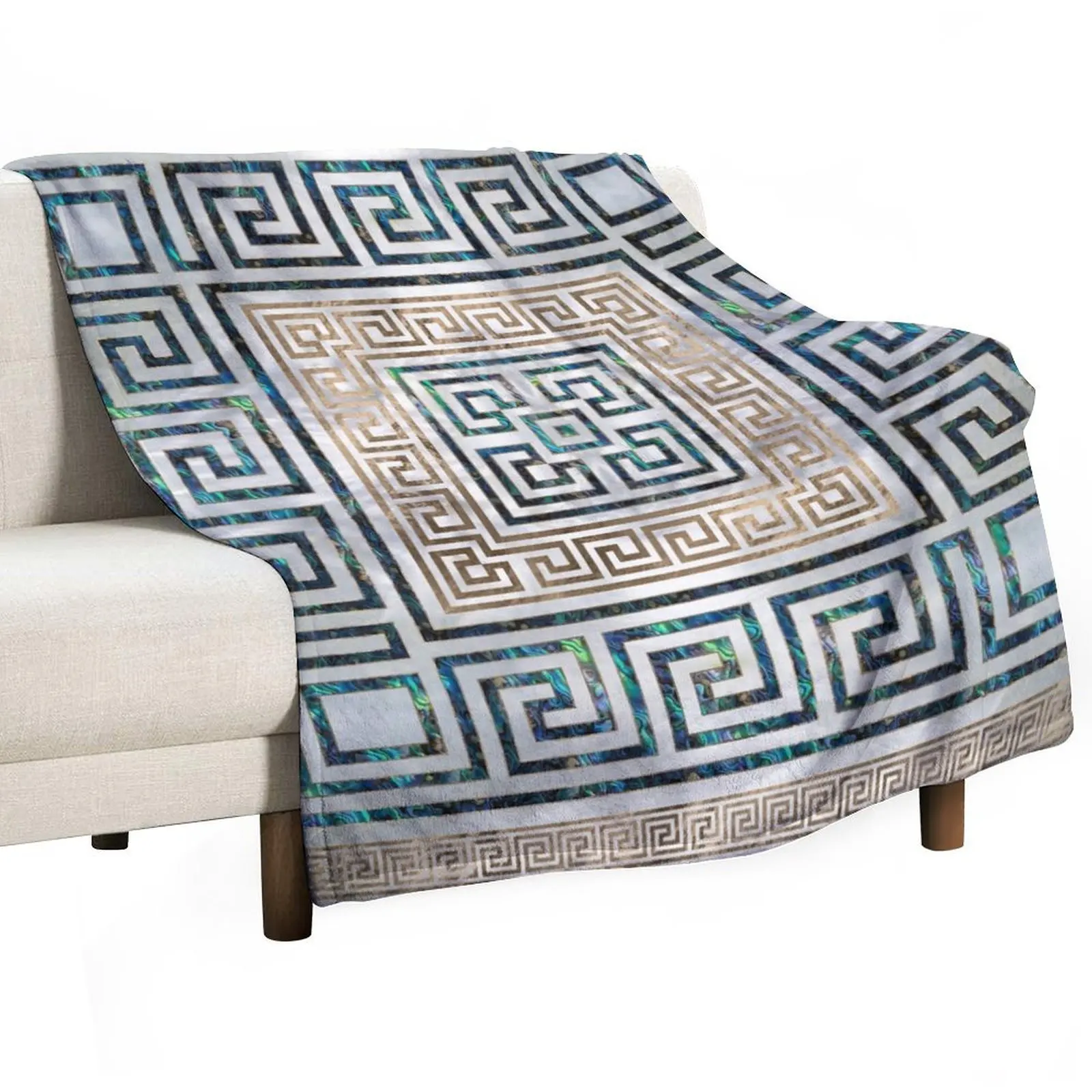 Greek Key Ornament - Greek Meander -Abalone and gold Throw Blanket Sleeping Bag Weighted Luxury Brand Summer Blankets