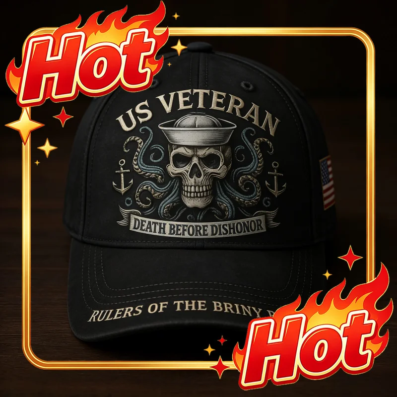Custom Adjustable Vintage Washed Dad Hat Suitable For Navy Veterans - Skull, Octopus & Anchor Design With 'US Death Before