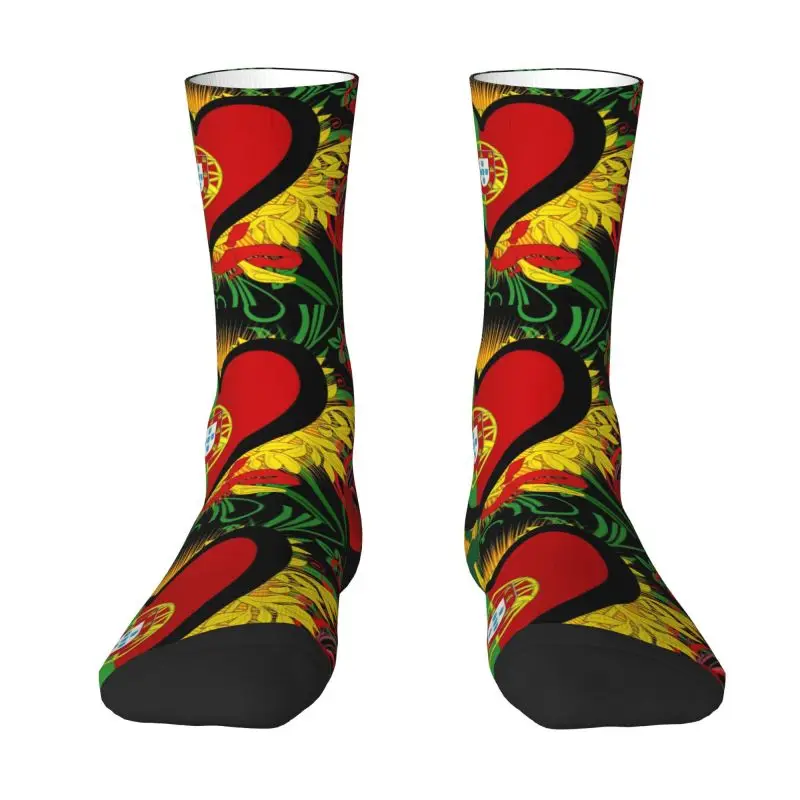 Cool Portugal Flag Heart Gifts Socks Women Men Warm 3D Print Portuguese Basketball Sports Crew Socks