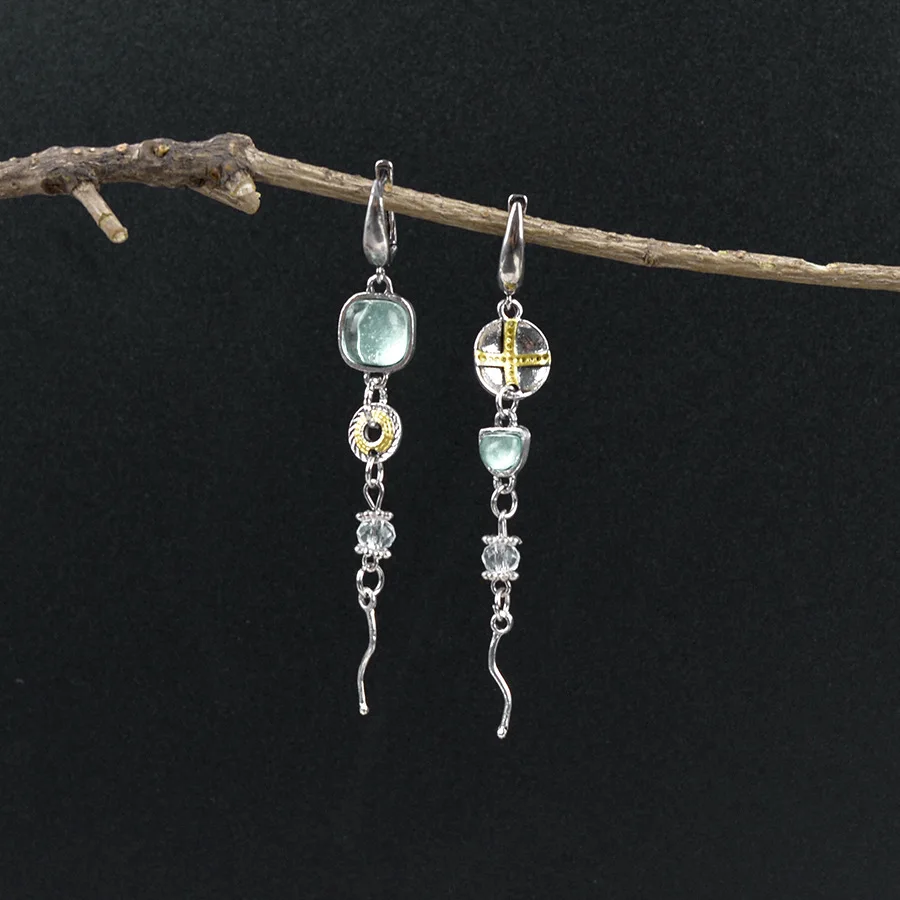 fashion-new-asymmetric-sapphire-engraved-cross-earrings-old-metal-high-end-versatile-earrings