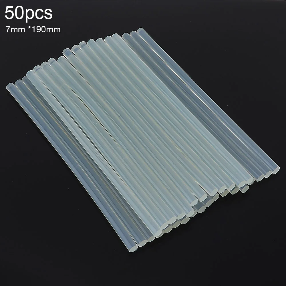 50pcs 7mmx190mm Hot Glue Stick Transparent Hot Melt Adhesive Glue Gun Silicone 7mm for Kitchen Faucets Bathroom Items Tools