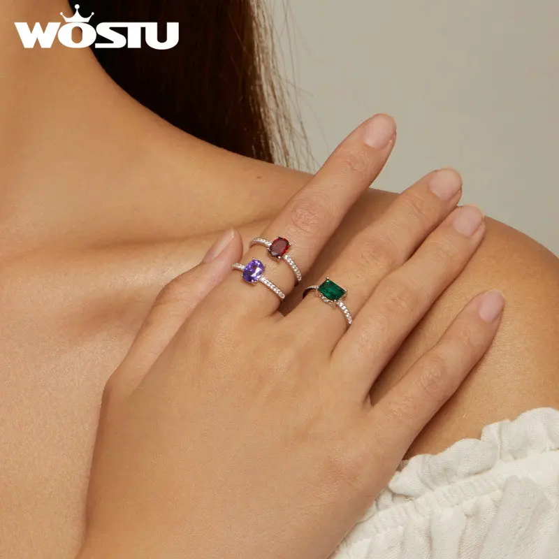 WOSTU 925 Sterling Silver Ring Garnet Tanzanite Delicate Emerald for Women Mother Wife Classical Jewelry Exquisite Party Gift