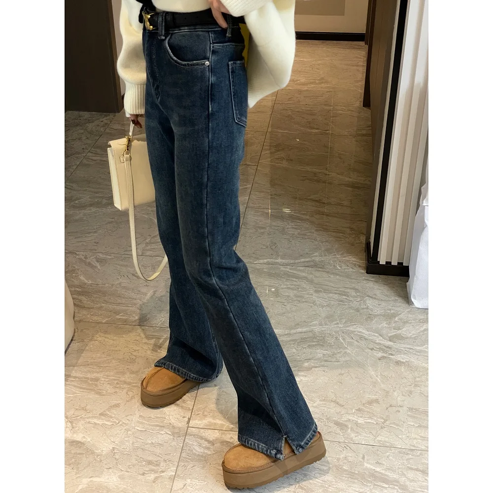 Y2k Women's Jeans Autumn New Slit Stretch Micro Flare Jeans Women's Plus Size Fat Mm Figure High Waist Skinny Horseshoe Pants