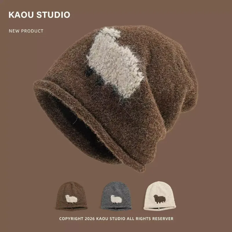 Cute Sheep Jacquard Knit Beanie Hat Men Women Vintage Rolled Edge Soft Knitted Cap Winter Warm Casual Streetwear Multi Color