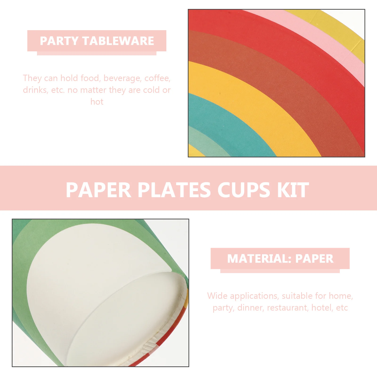 

1 Set Colorful Rainbow Paper Plates Cups Disposable Tableware Kit For Party Home Hotel Use Lightweight Food Safe No Cleaning