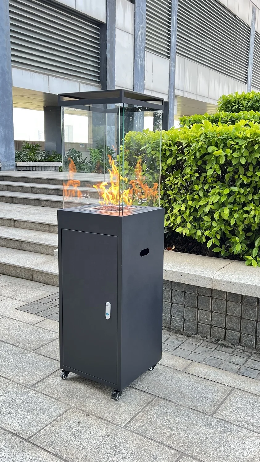 Black Steel Frame Outdoor Gas Patio Heater with Wheels 3.5